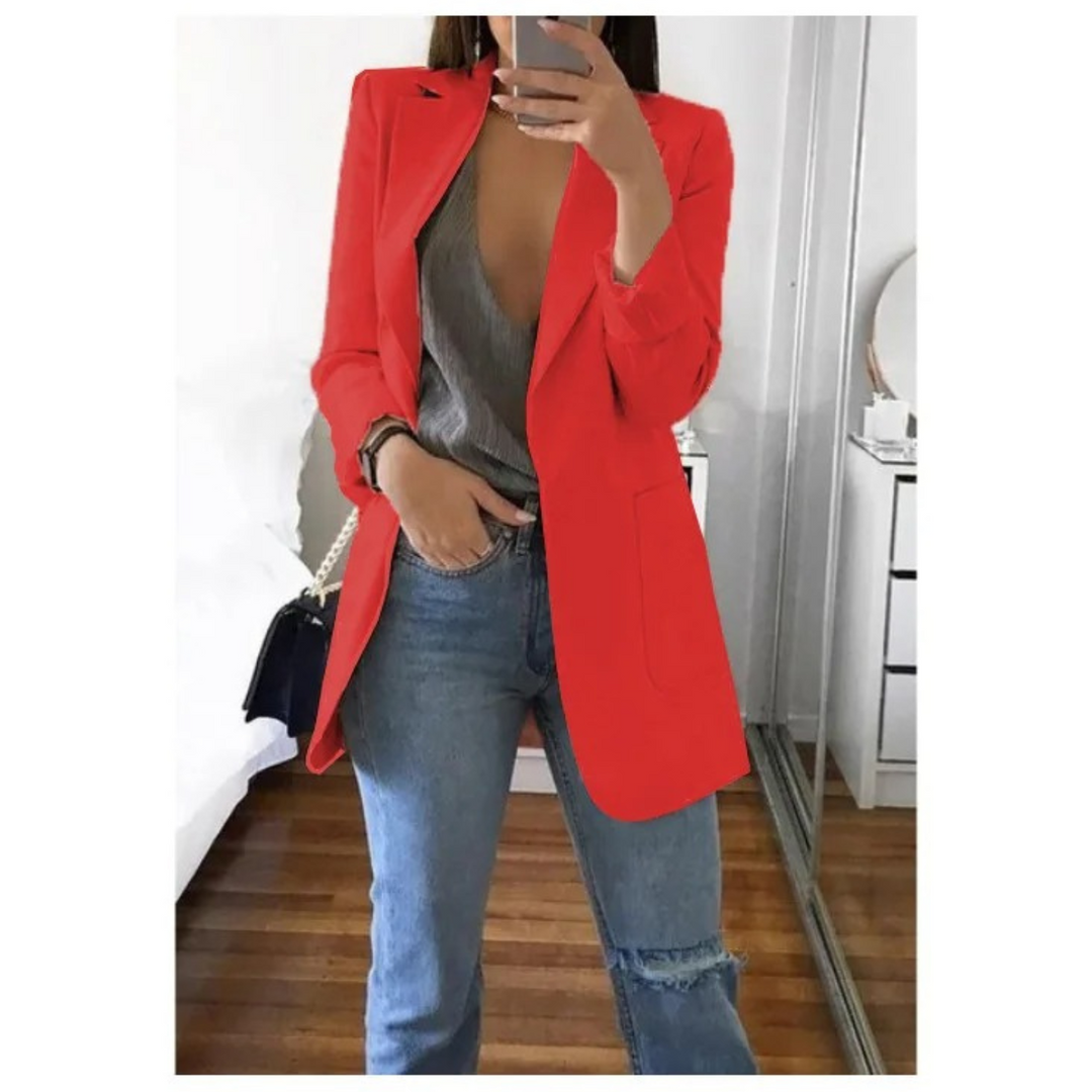 Trendy Valentina long blazer, chic and versatile ladies outerwear.
