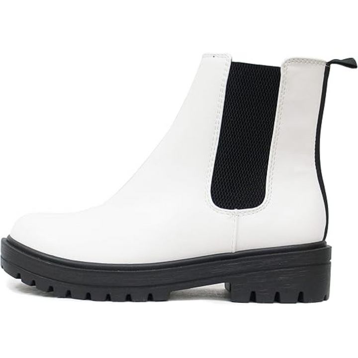 Back view of women's comfortable low heel Chelsea ankle boots, a chic and versatile winter fashion staple.