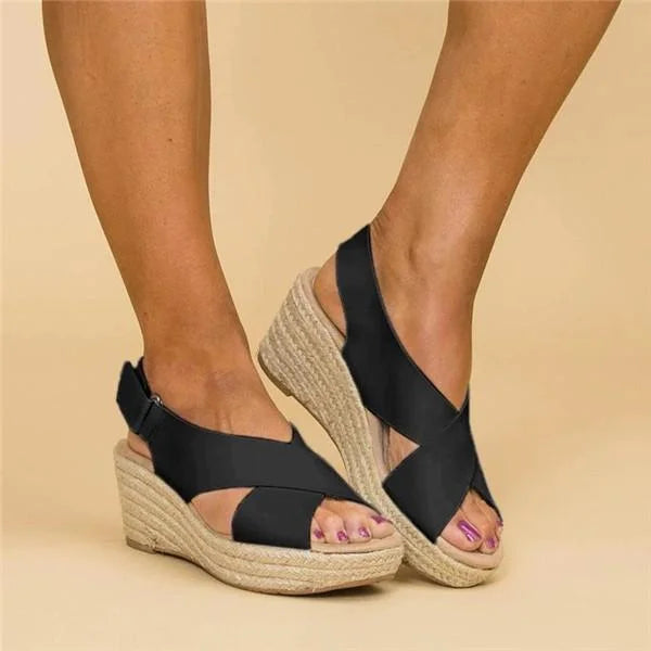 Women's Clara wedge espadrilles, engineered for all-day comfort with orthopedic arch support.