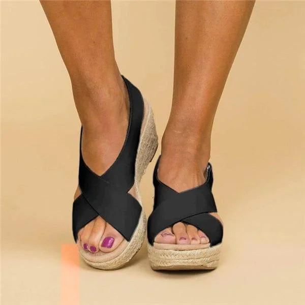 Fashionable women's wedge espadrilles with orthopedic arch support, ensuring comfortable steps all day.