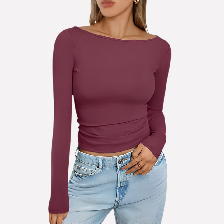 Classic women's boat neck long sleeve top, a versatile fitted design for casual and chic wear.