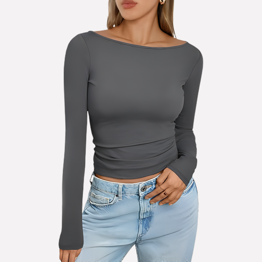 Versatile women's boat neck long sleeve top, a chic and classic choice for everyday outfits.
