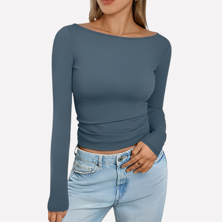 Women's everyday boat neck long sleeve top in a solid shade, perfect for layering or standalone.