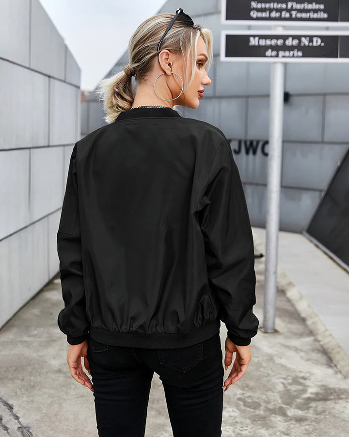 Women's classic bomber jacket, elegant and versatile, suitable for autumn, spring, and daily fashion.
