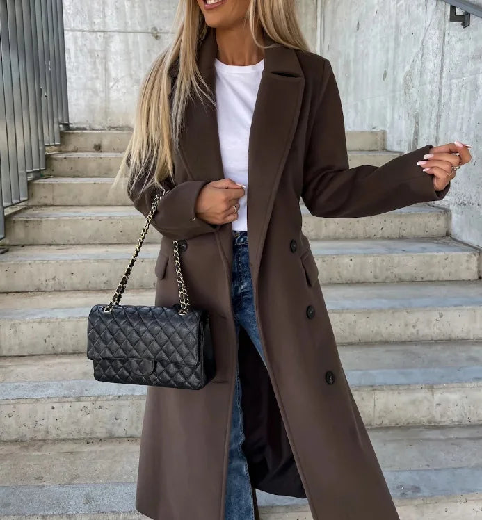 Women's classic long sleeve trench coat, an elegant and versatile outerwear piece for fall & winter fashion.