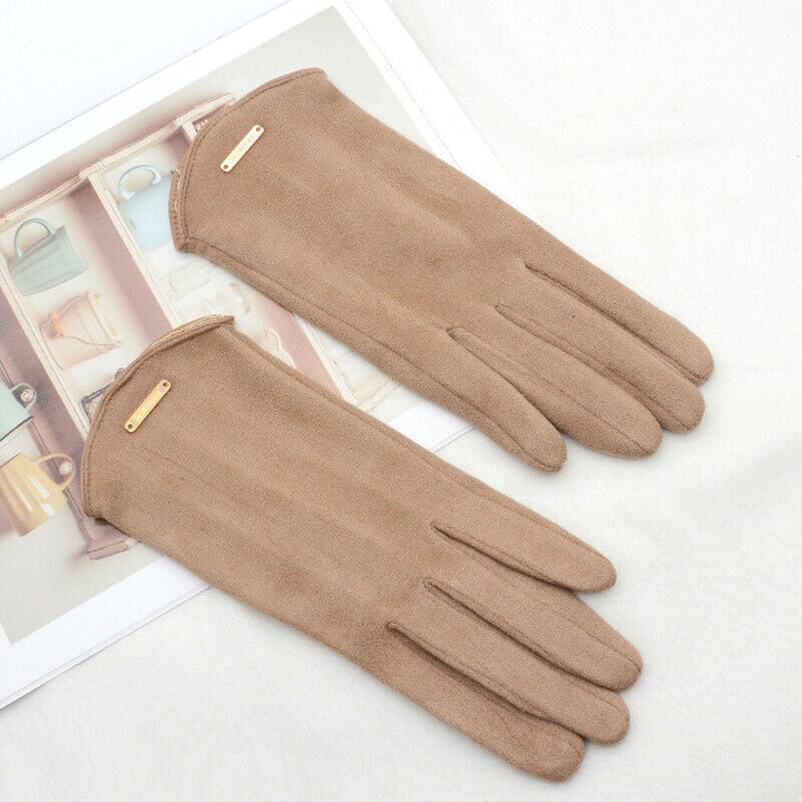 Women's classic suede touchscreen gloves for winter. Elegant & warm hand protection.