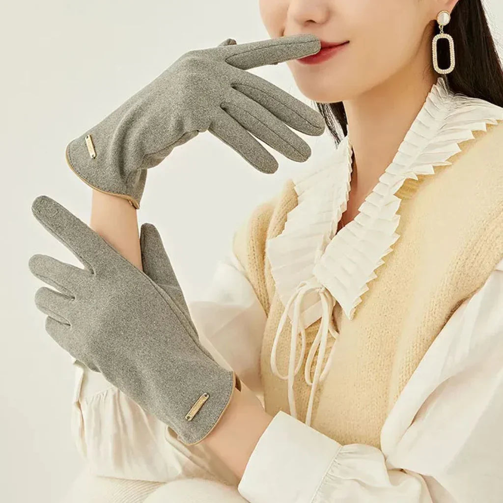 Fashionable women's classic suede touchscreen gloves for a refined winter look & smartphone access.