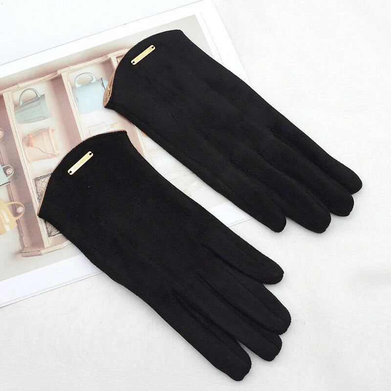 Classic women's suede touchscreen gloves with soft cashmere lining for ultimate winter warmth.