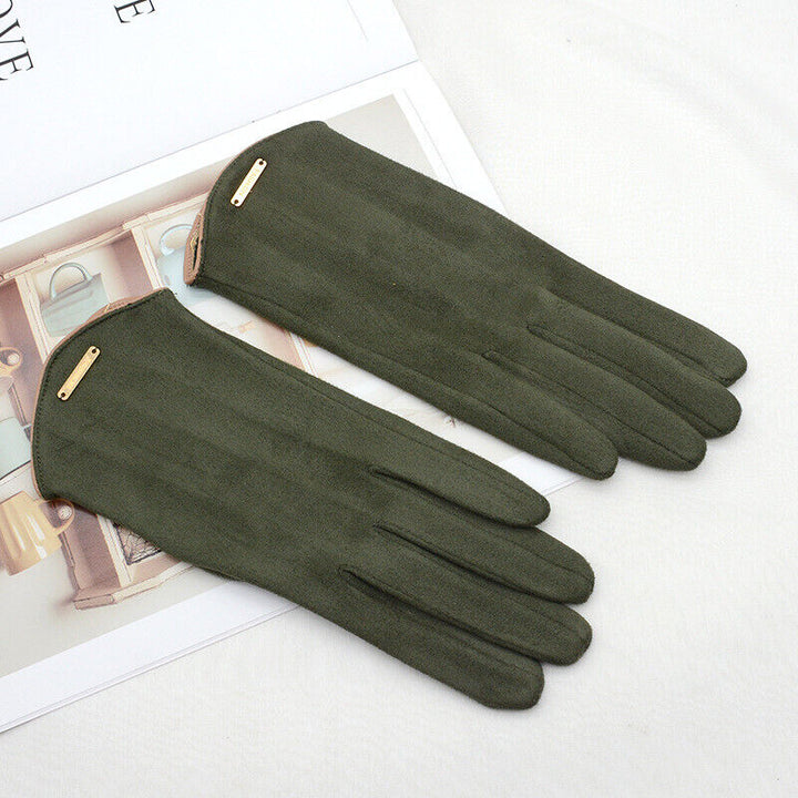 Stylish women's suede touchscreen gloves; keep hands warm, protected, and connected this winter.