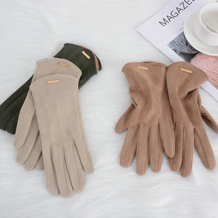 Women's timeless suede touchscreen gloves. Warm lining for cold weather & easy device navigation.