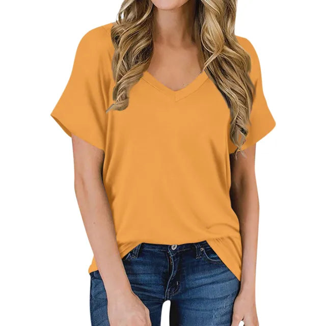 Everyday women's V-neck t-shirt in a classic fit. Soft, versatile short sleeve top for casual fashion.