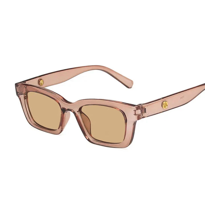Luxurious women's rectangular wayfarer sunglasses. Dark lenses, chic gold accent, and essential UV protection.