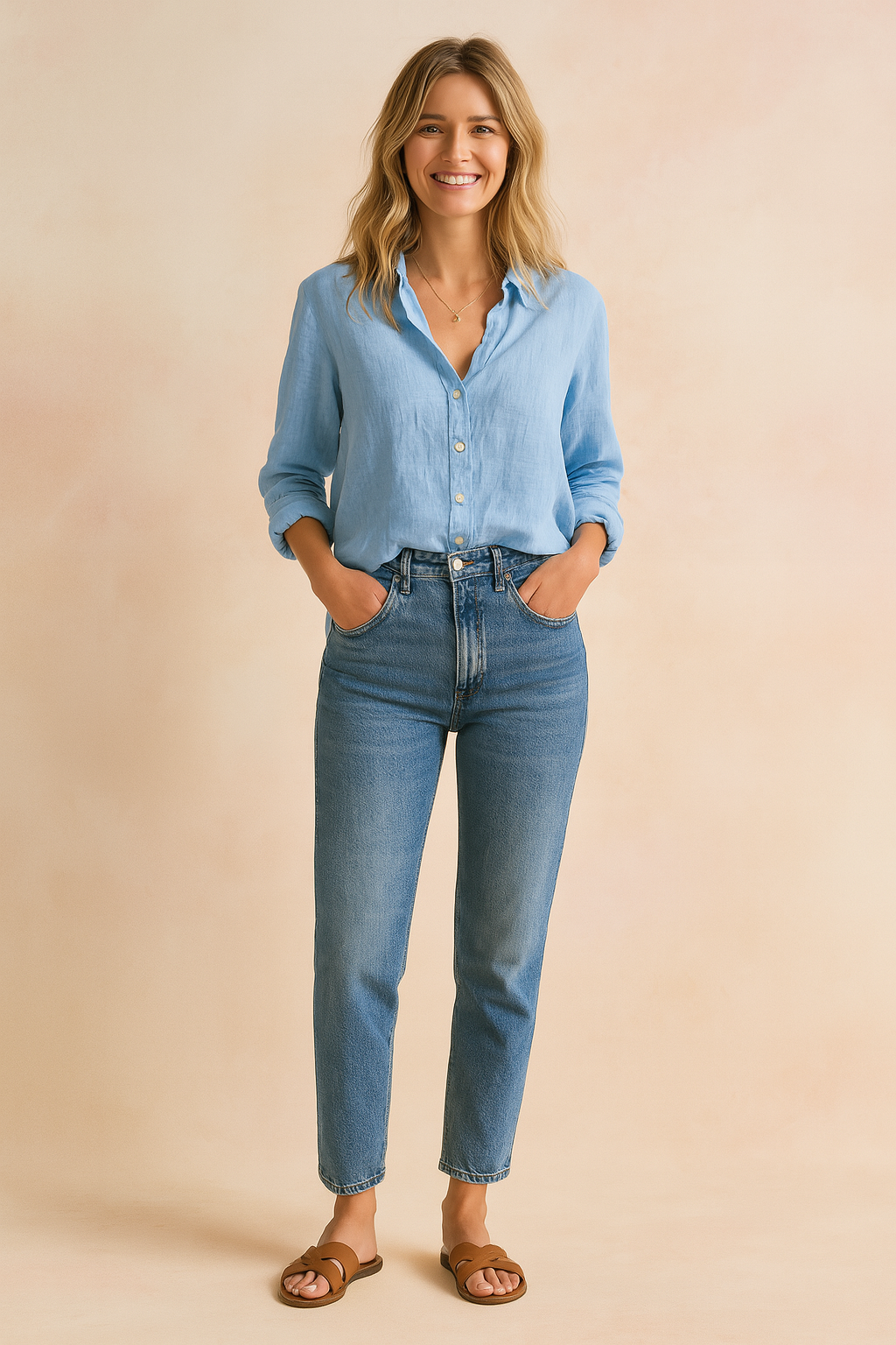 Effortless women's long-sleeve button-up shirt in a classic, relaxed fit. Perfect for casual everyday fashion.