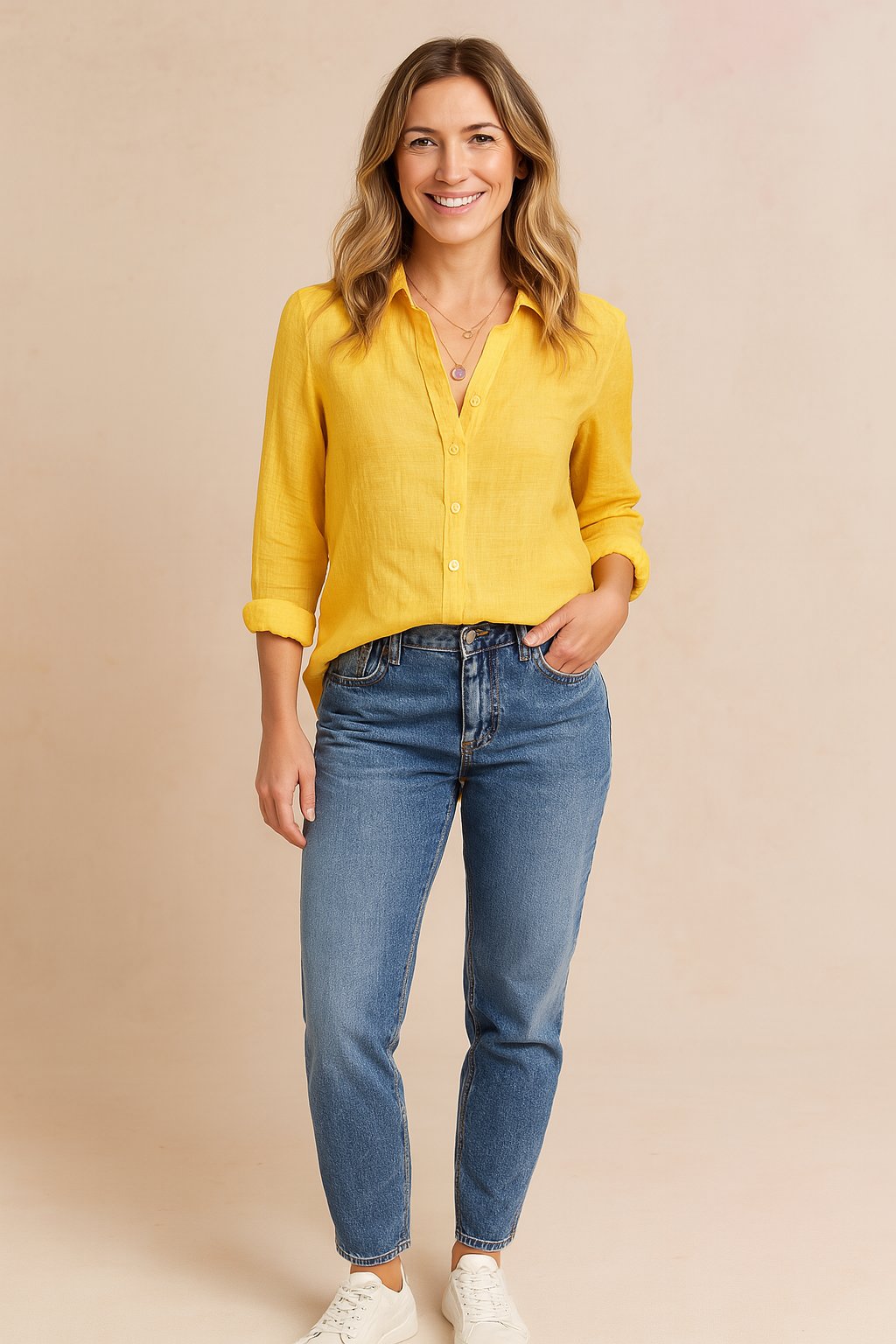 Elegant women's classic button-up blouse. A comfortable, versatile long-sleeve shirt for casual & office styles.