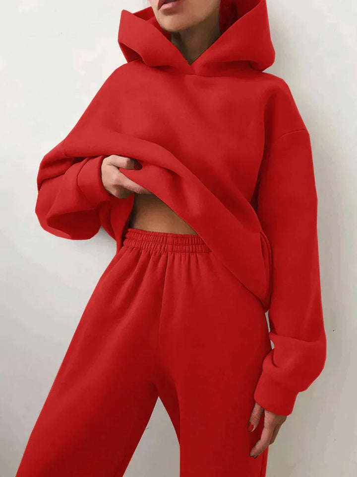 Casual women's hoodie and jogger set, perfect for relaxing or quick errands in ultimate comfort.
