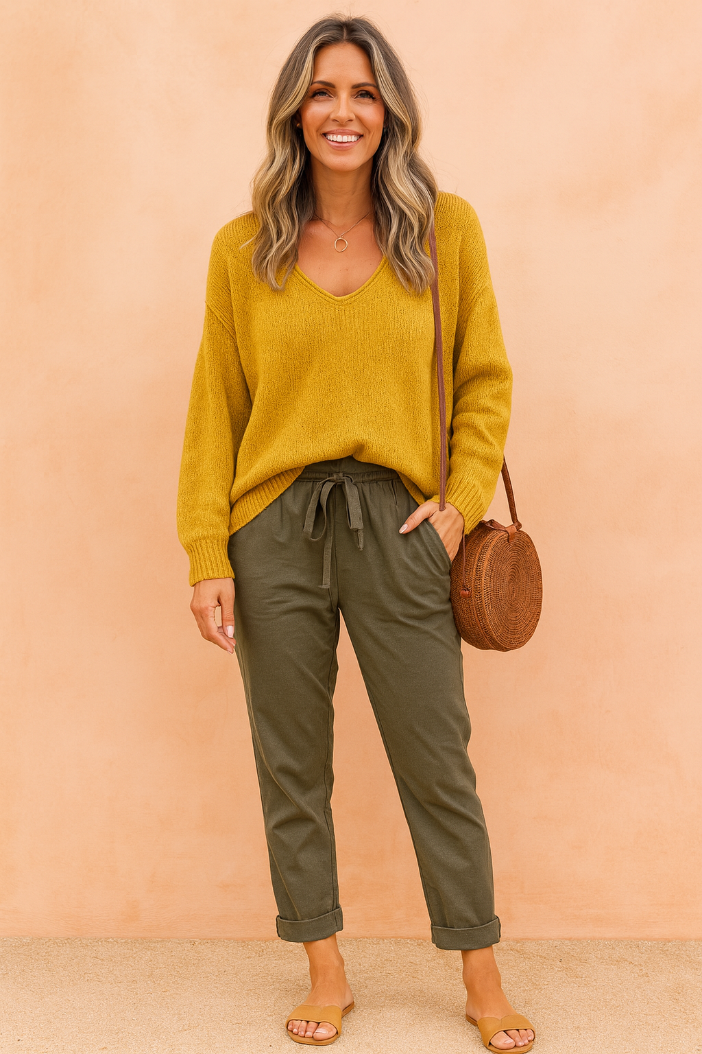 Stylish women's V-neck sweater. Comfortable long sleeve top, great for effortless fall & winter fashion. Loose fit.