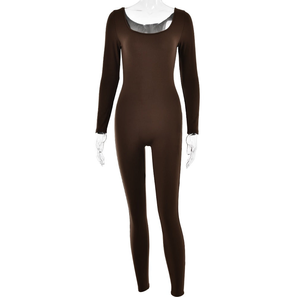 Soft, comfortable women's casual jumpsuit for yoga & daily wear, stylish bodycon fit with square neckline.