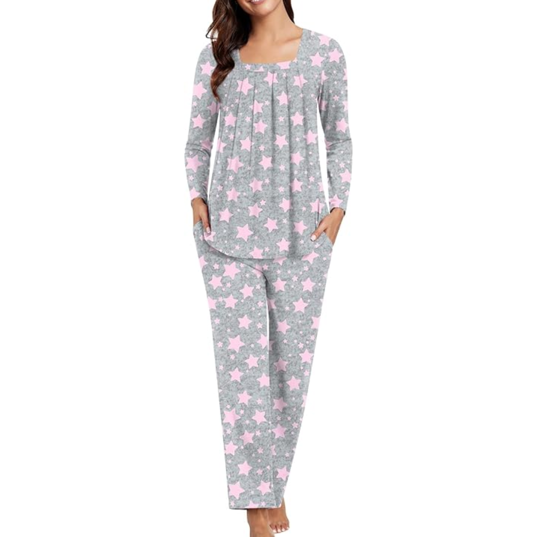 Women's comfy 2-piece lounge pajama set with pockets, super soft, cozy, and perfect nightwear.