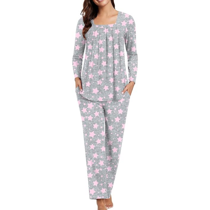 Women's comfy 2-piece lounge pajama set with pockets, super soft, cozy, and perfect nightwear.