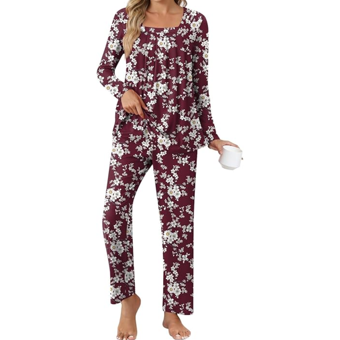 Relaxed fit women's comfy pajama set, perfect soft loungewear for cozy nights and home wear.