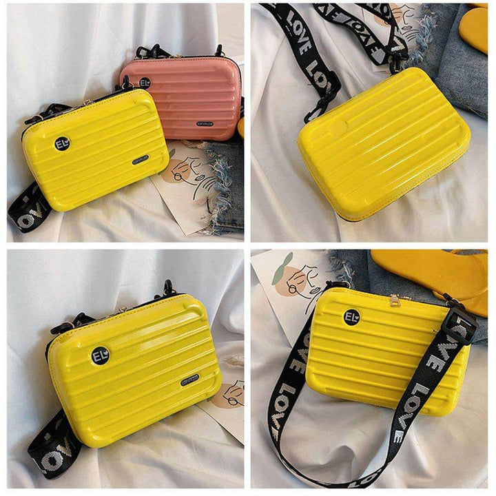 Adjustable strap of a women's compact hard shell crossbody bag, comfortable & versatile for travel.