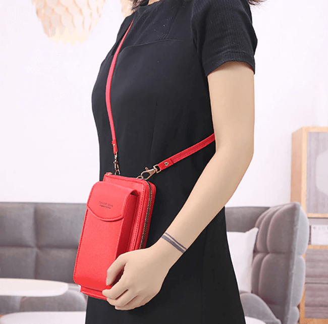 Women's compact PU leather crossbody shoulder bag with adjustable strap, front view.