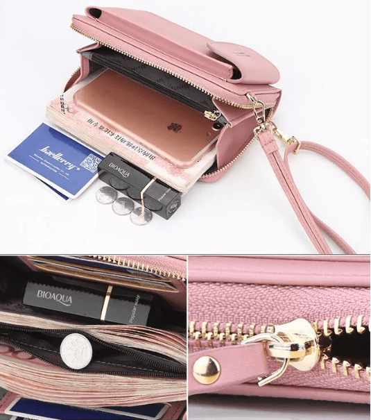 Adjustable strap detail on a compact PU leather women's crossbody purse.