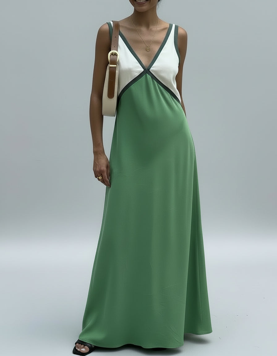Women's Contrast Elegance Maxi Dress, timeless style for any occasion.