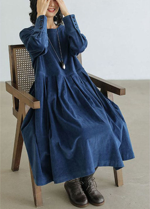 Women's Corduroy Emilia autumn/winter dress. Elegant long-sleeve midi, comfortable for fall fashion & style.