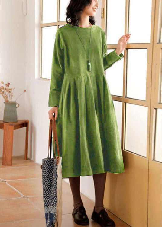 Sophisticated women's corduroy Emilia dress. Elegant long-sleeve midi for autumn winter comfort and fall fashion.