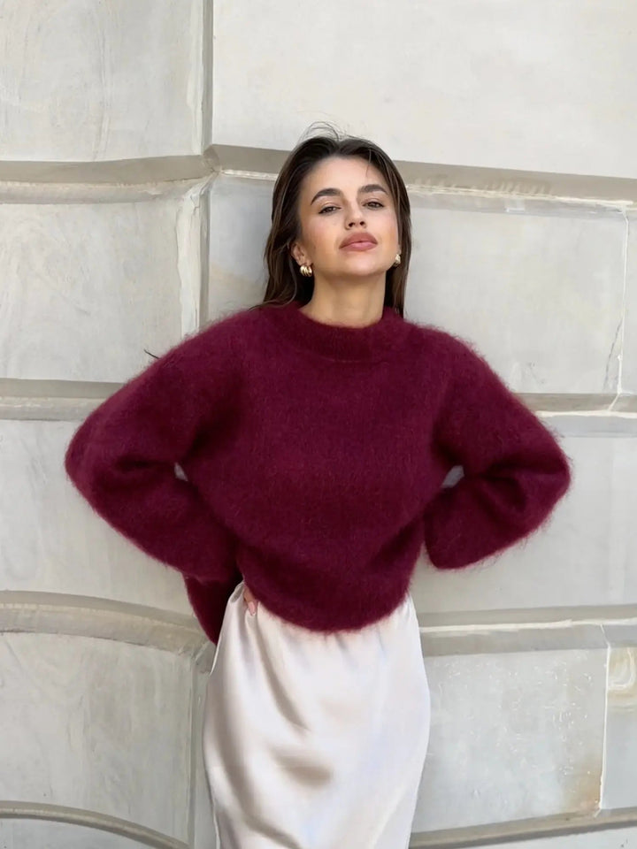 Women's cozy textured knit sweater, an elegant long sleeve pullover for relaxed everyday comfort.