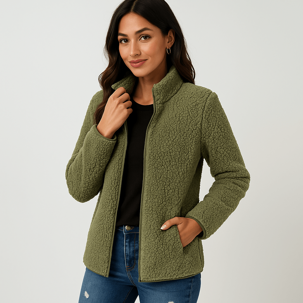 Soft, comfortable women's fleece jacket. Cozy, warm outerwear for chilly days.