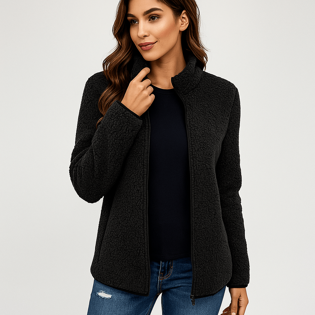 Warm, versatile women's fleece jacket. Comfortable, casual outerwear for winter style.