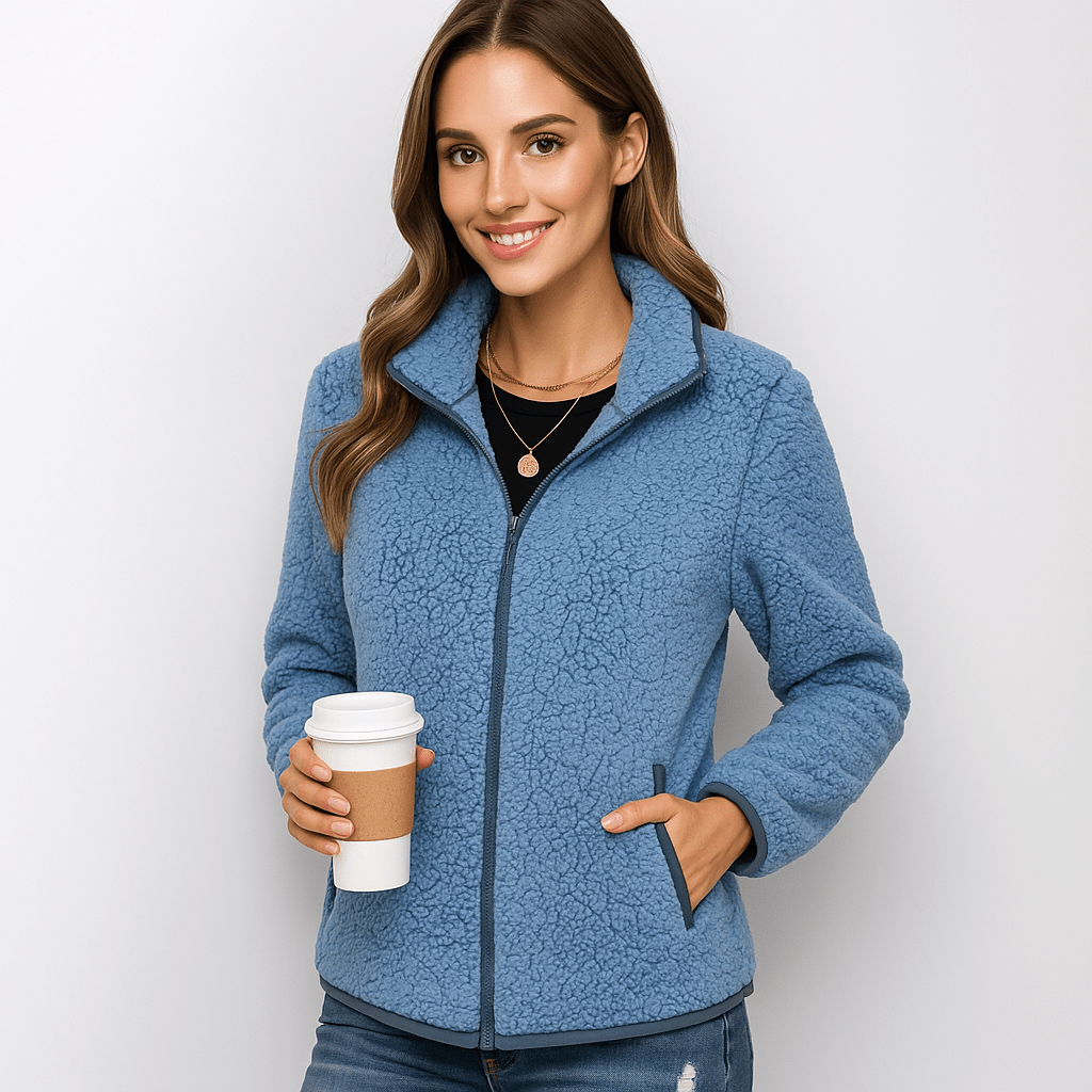 Women's fleece jacket designed for ultimate warmth, comfort, and versatile winter style.