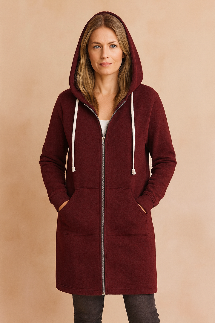 Warm fall women's long sweater, a stylish & cozy winter fashion essential.