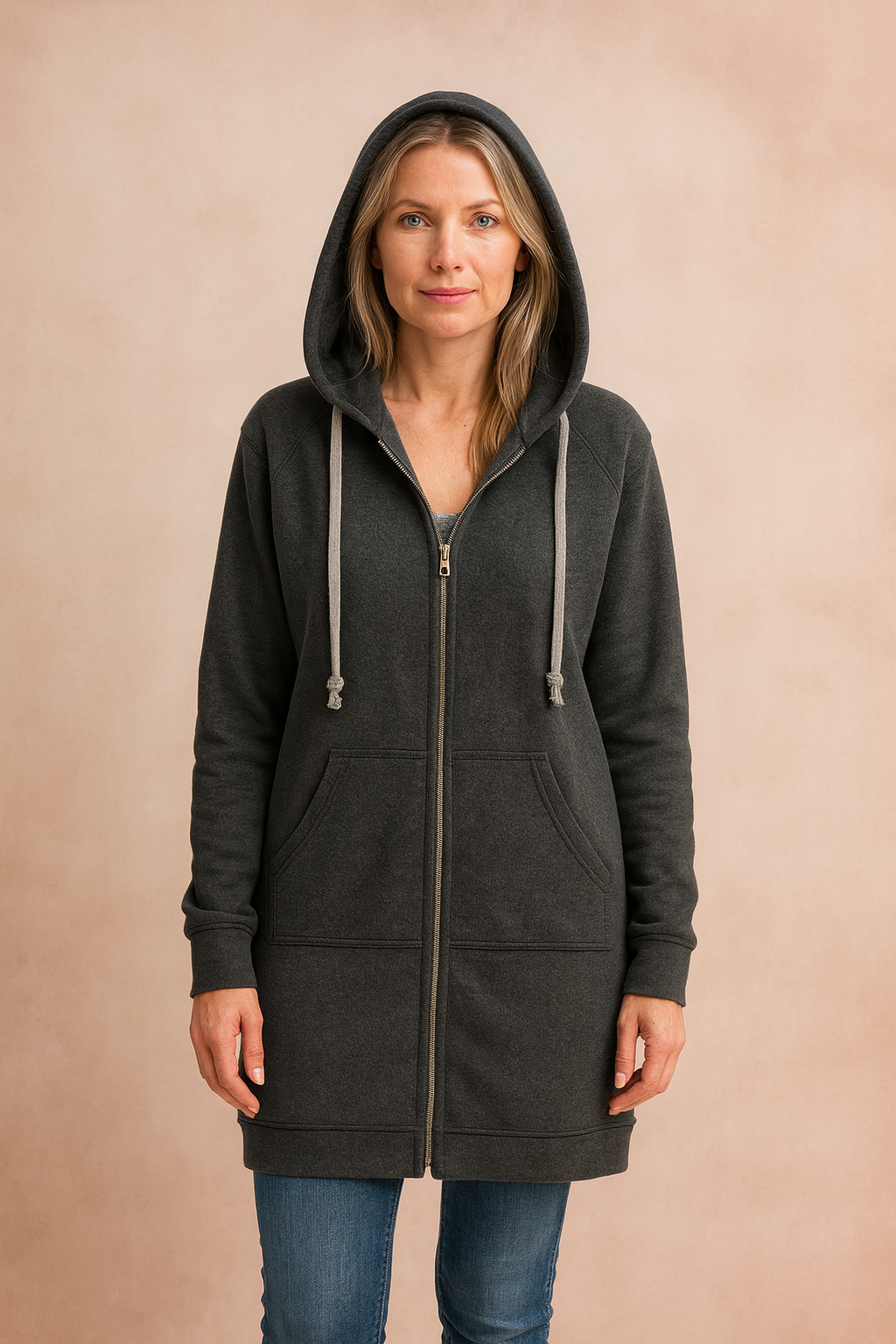 Soft women's long knit pullover sweater, a cozy garment for cold weather.