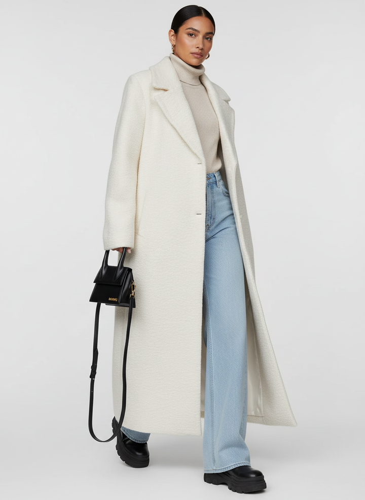 Soft women's long oversized coat, a warm and cozy layering piece for stylish winter fashion.