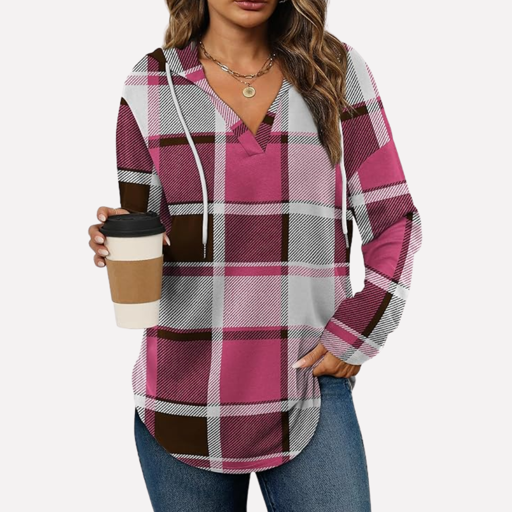 Soft women's pullover sweatshirt, offering a relaxed oversized fit and comfy feel.