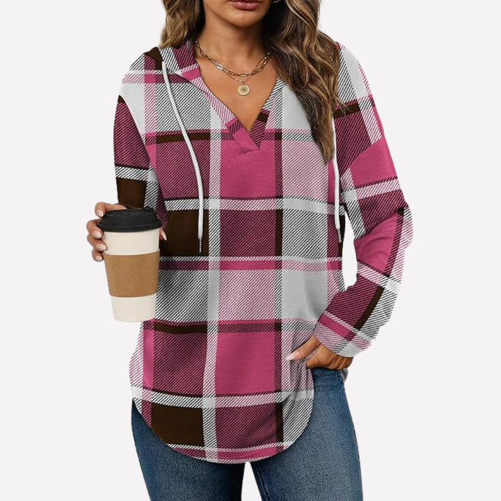 Soft women's pullover sweatshirt, offering a relaxed oversized fit and comfy feel.