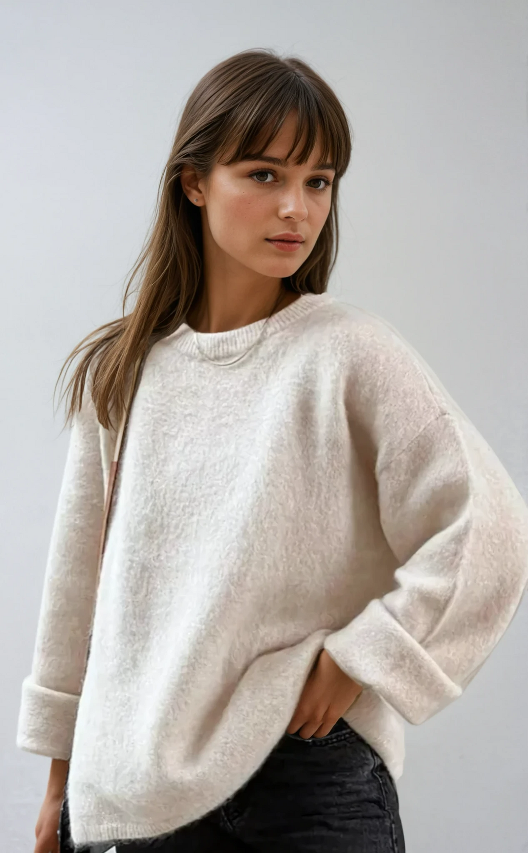 Women's cozy oversized sweater for warm winter comfort & effortless casual style.