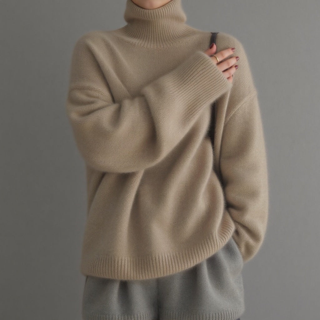 Women's cozy oversized turtleneck for lounging, perfect for chic everyday relaxed fashion.