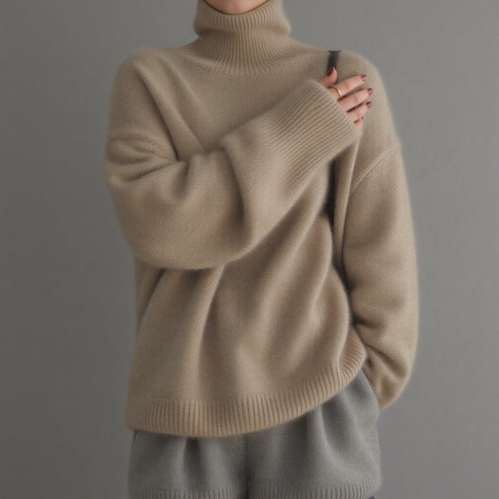 Women's cozy oversized turtleneck for lounging, perfect for chic everyday relaxed fashion.