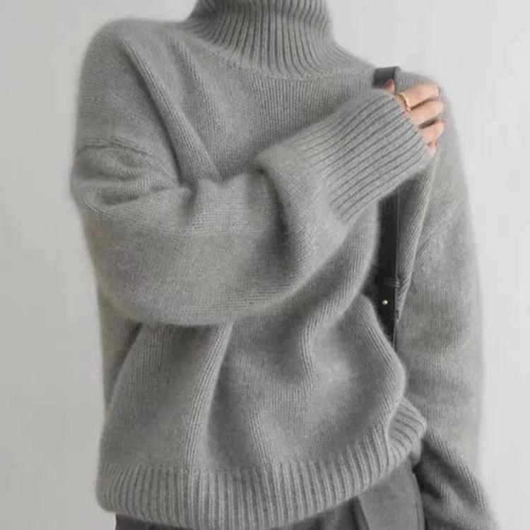 Women's oversized turtleneck sweater, ultimate cozy winter fashion gift for comfort lovers.