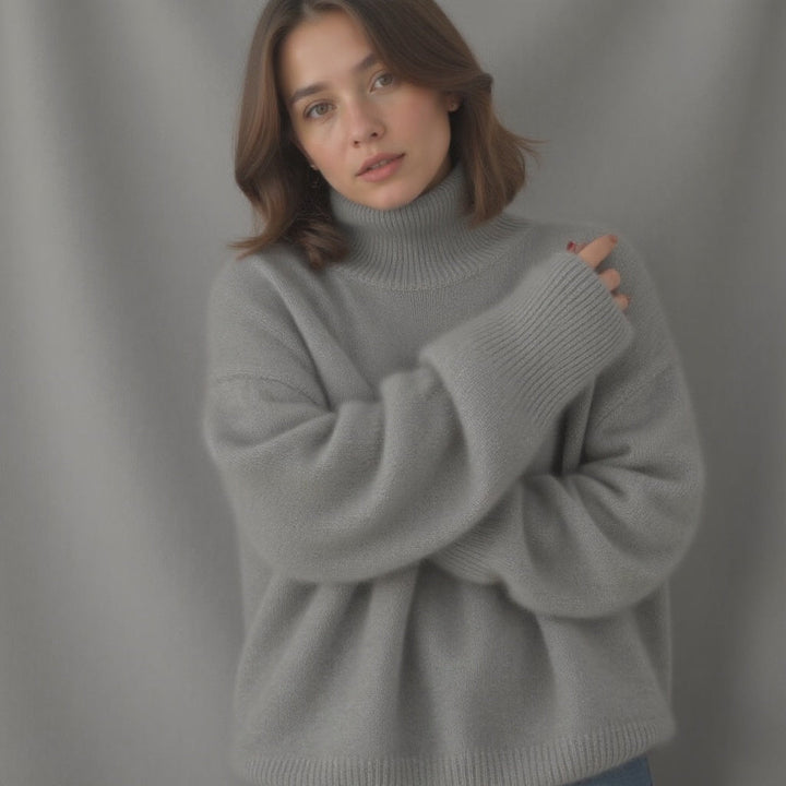Fall fashion women's oversized turtleneck, comfortable layering piece for chic style.