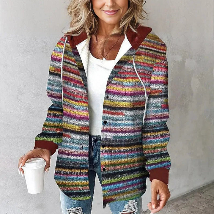 Warm women's plaid hooded jacket, perfect casual outerwear for chilly fall and winter days.