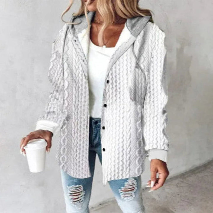 Stylish women's checked hooded jacket, a loose-fit option for casual fall and winter everyday wear.