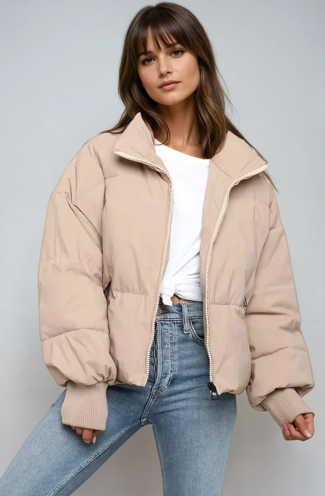 Women's cozy quilted puffer jacket, perfect for winter warmth & stylish cold weather outerwear.