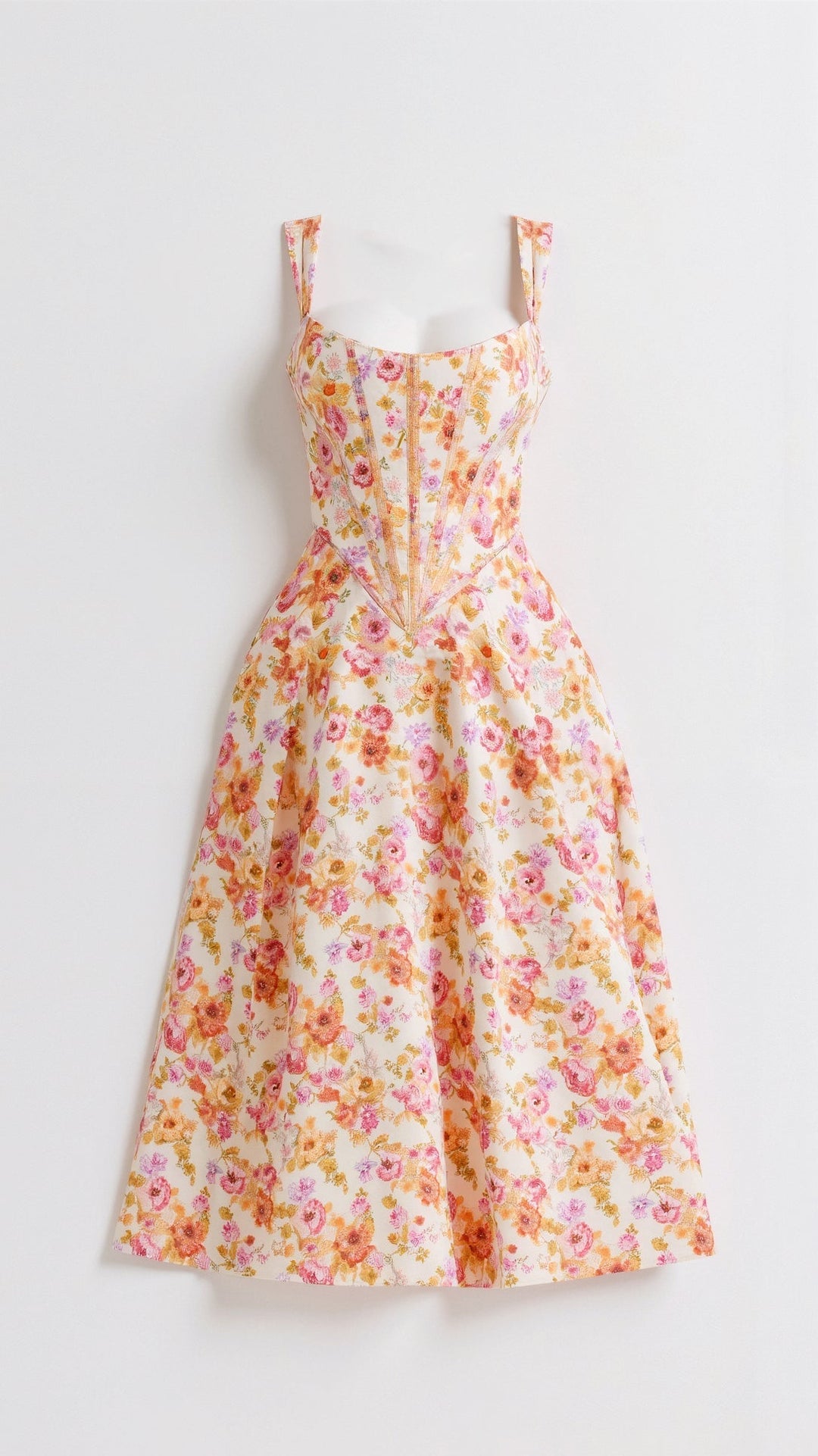 Flowy women's Dahlia floral party midi dress, offering comfort and style for any summer special occasion.