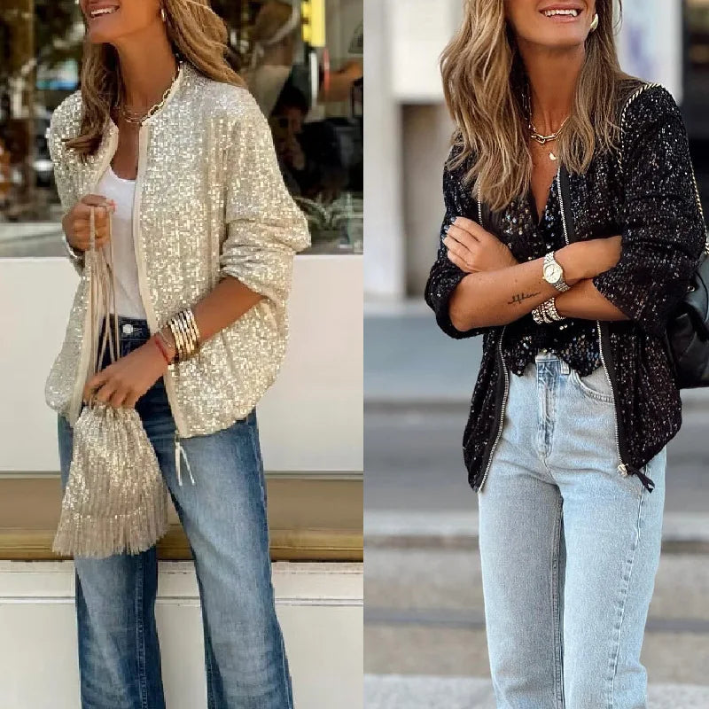 Women's Dazzling Sequin Blazer: Shine bright. Glam evening wear, party outfits & trendy spring style.