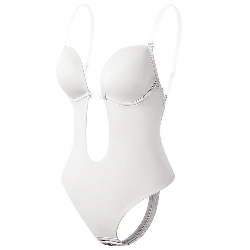Comfortable nylon spandex deep V backless shapewear for women, seamless body shaper for a smooth, natural look.
